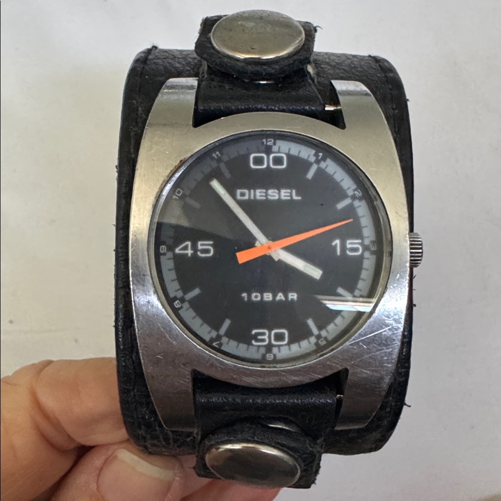 Diesel Black Dial Watch with Silver Case and Orange Hand